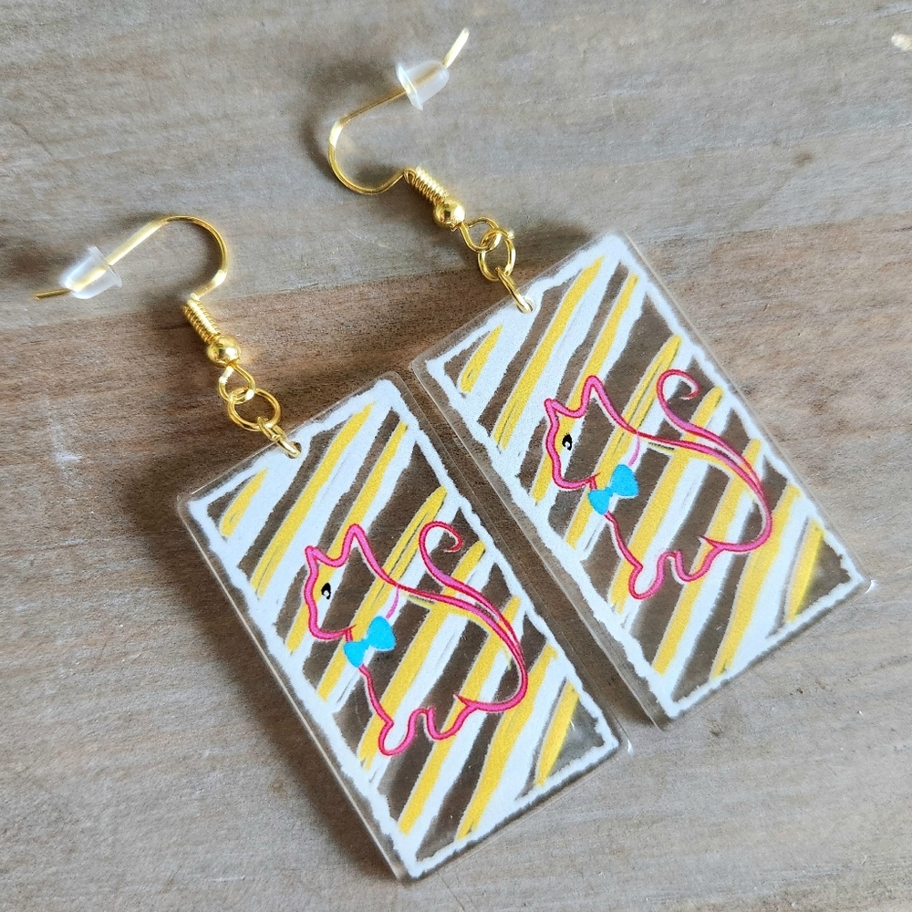 Cat Design Earrings with Gold Accents